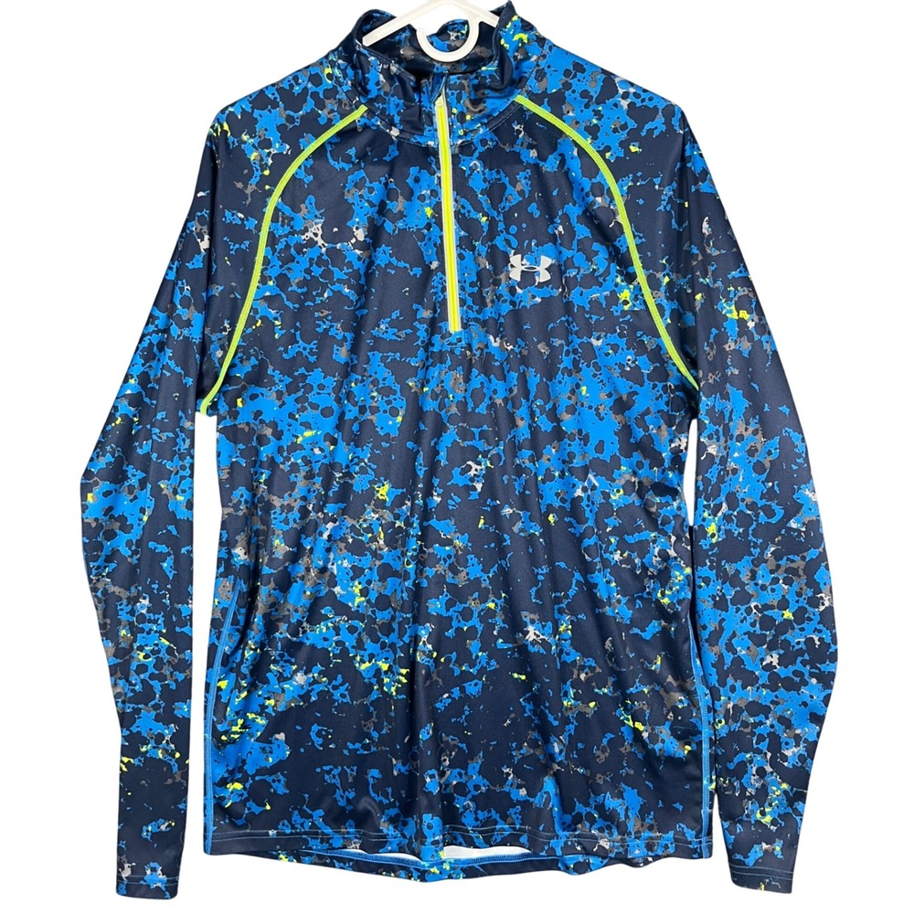 Under Armour Run Pullover Men‎ LG Blue Camo 1/4 Zip Fitted Long Sleeve Shirt